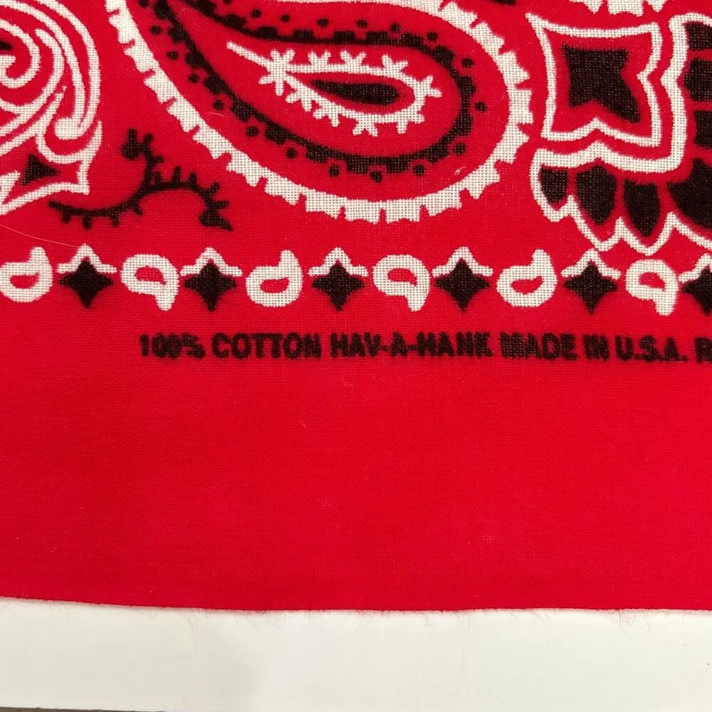 Mens Red Paisley Bandana Scarf Cotton Hav A Hank Made USA Biker Motorcycle Vtg